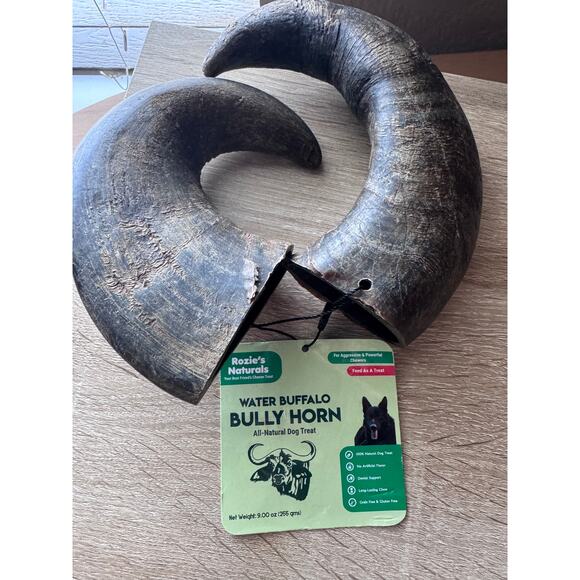 Rozie's Naturals Water Buffalo Bully Horn Dog Chew Toy - All Natural - NEW - Picture 1 of 6